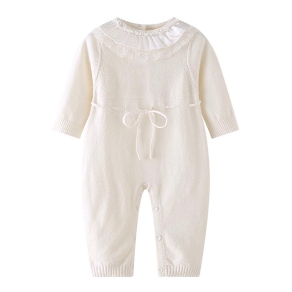 Other - Knitted Baby Romper Ruffles & Lace 12-18M